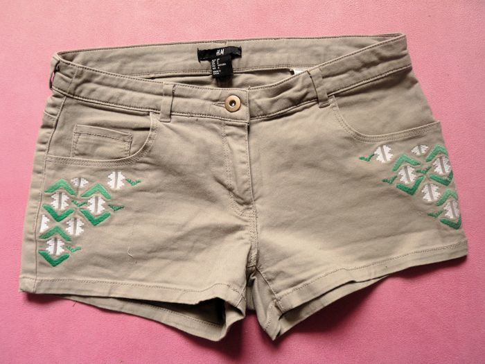 Short femme S 36 H&M Mim Gemo lot TBE gris beige rayé - photo numéro 8