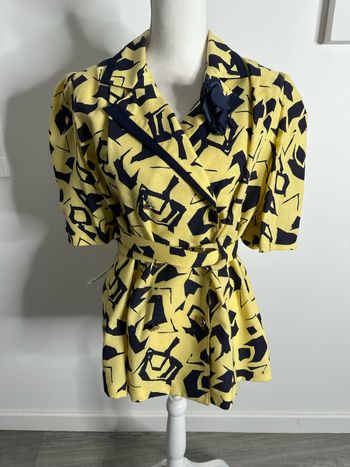 Blazer oversize bariolé jaune et bleu marine Vintage T44 XXL