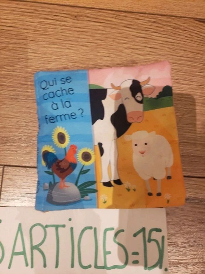 Lot livres tissus d'éveils avec matières bruits, mon premier tout doux et qui se cache à la ferme - photo numéro 2