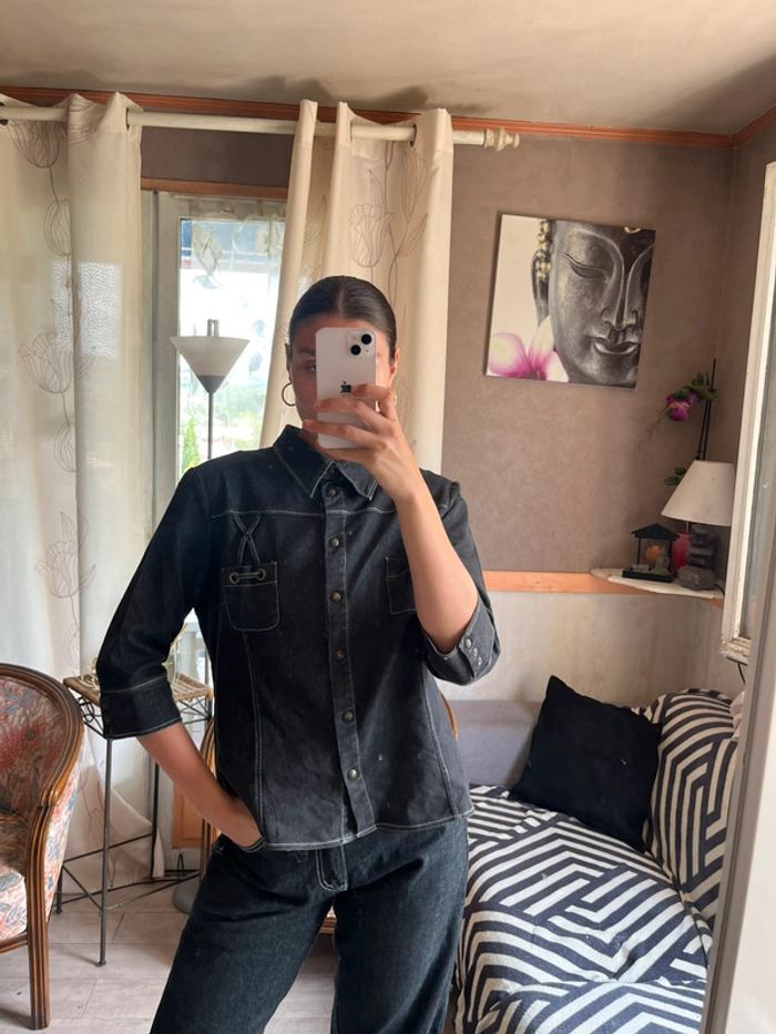 Top denim jean vintage bohème champêtre y2k 2000yer drip baggy cargo - photo numéro 2