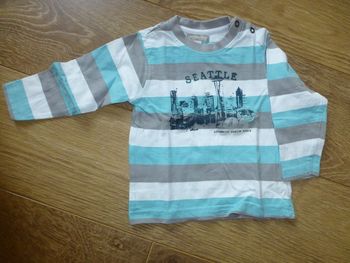 T-shirt manches longues rayé turquoise gris blanc Orchestra - 1 an
