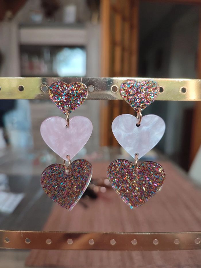 Boucle d'oreilles cœurs rose