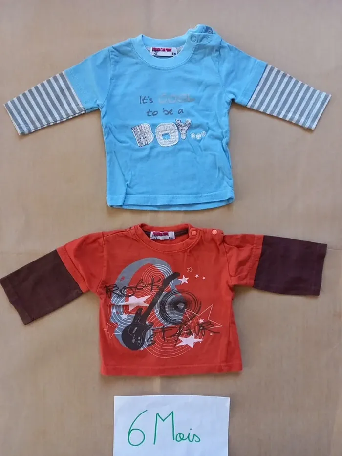 Lot 2 T-shirts ML 6 mois