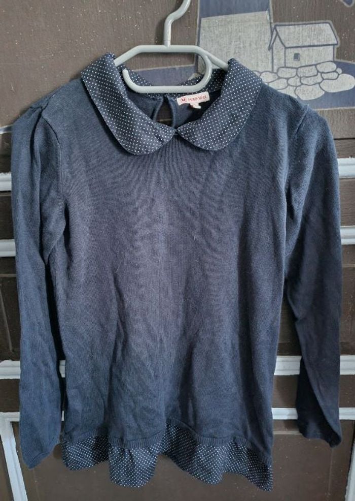 Pull marine avec fausse chemise intégré 12ans