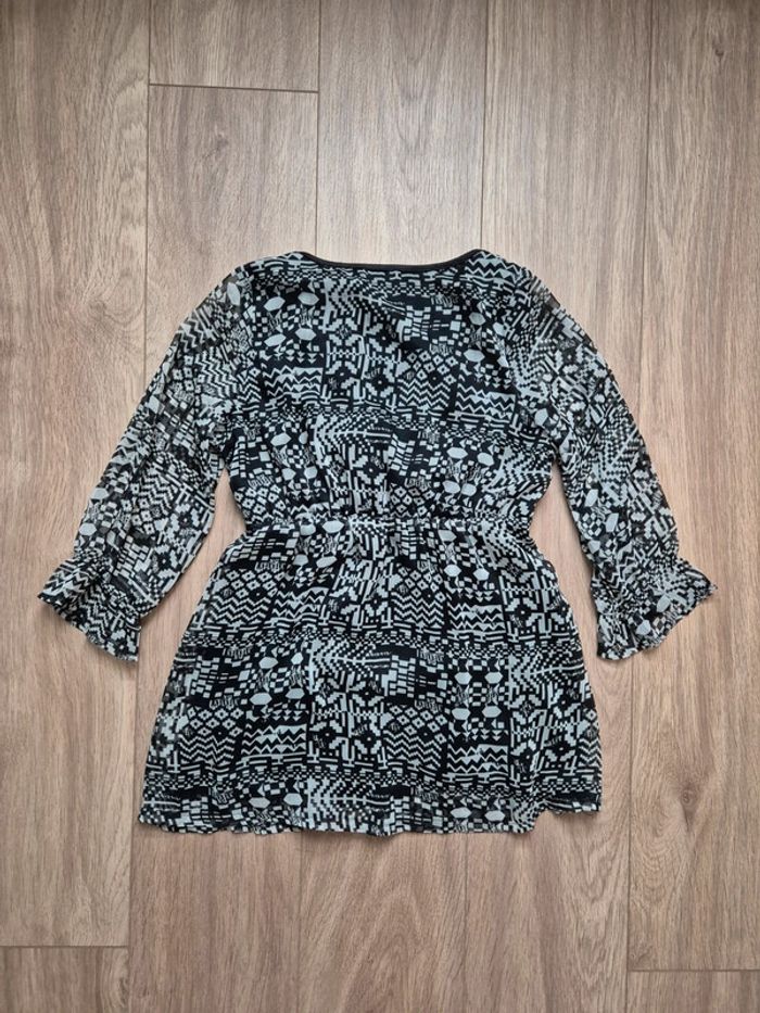 Blouse motif blanc noir manches 3/4 - photo numéro 2