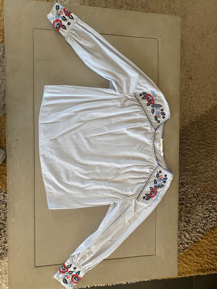 Blouse H&M bleue à rayures avec broderies fleurs taille 36 / 38 - photo numéro 9