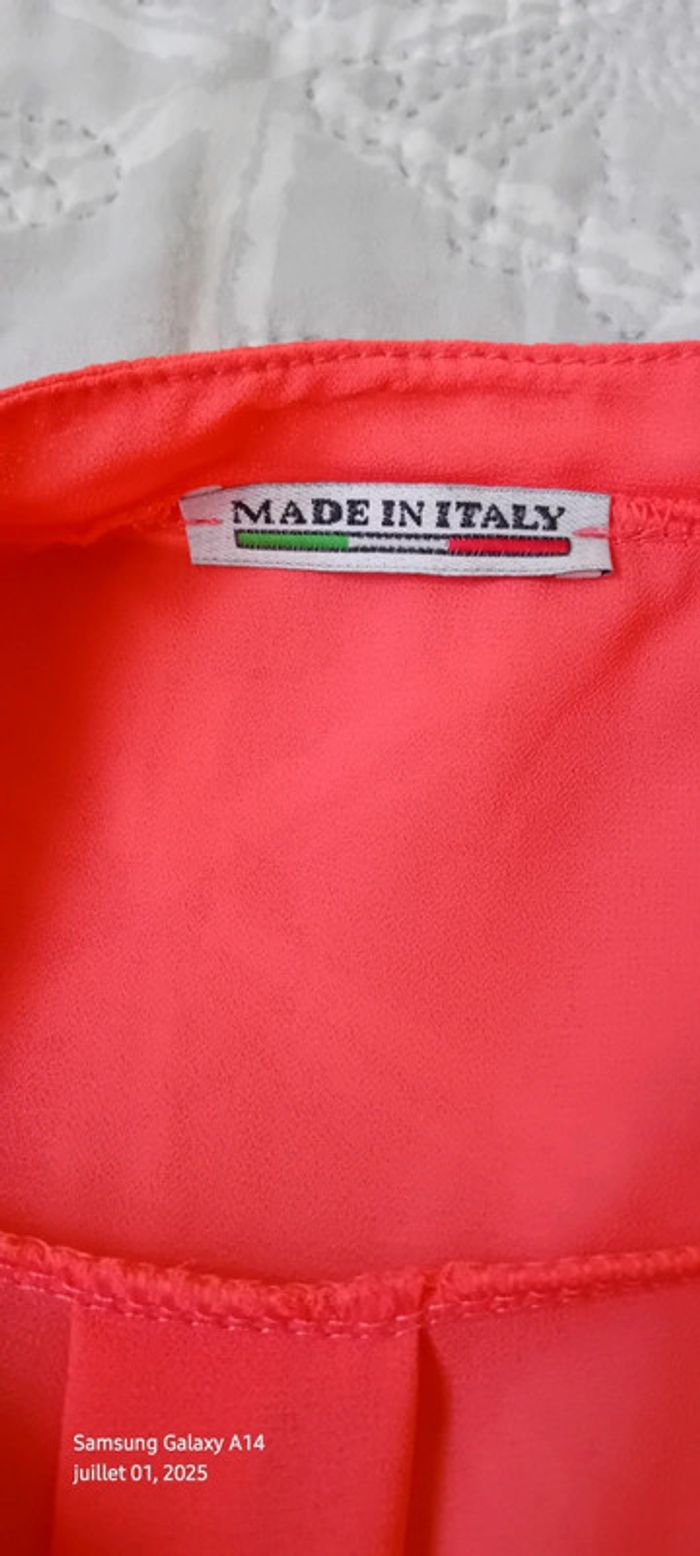 Blouse en voile sans manches assymetrique effet superposé corail femme xl made in italy - photo numéro 15