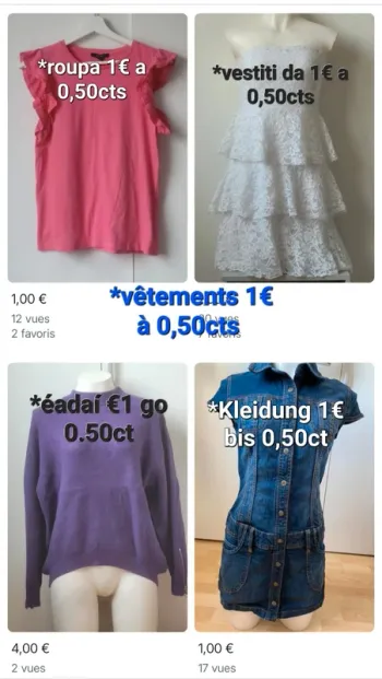Tout vêtements 1€ passe à 0,50cts dès 2 articles