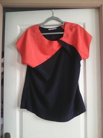 Top satiné orange / marine, Camaieu, 40