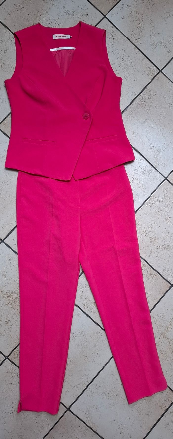 Bel ensemble pantalon gilet hippocampe 38 fuschia - photo numéro 2