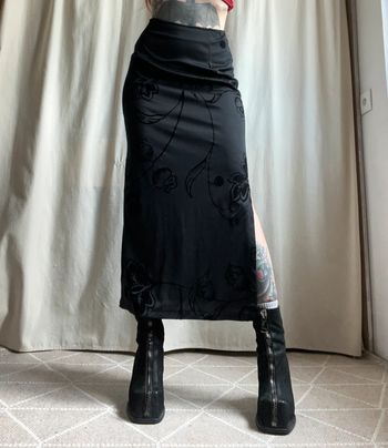 Jupe longue fendue dessins velours Vampire Whimsigoth Goth vintage made in France 🇫🇷 90s - Taille S