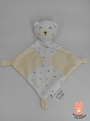 Doudou Plat Ours Jaune Blanc Mes Petits Cailloux