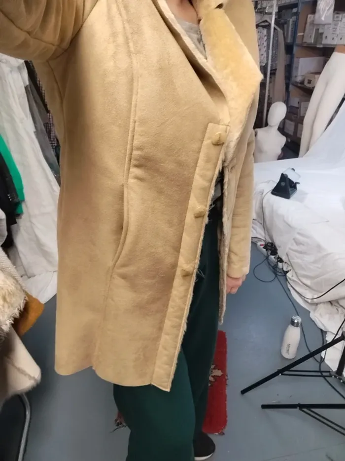Manteau mi-long femme en fausse fourrure - Veste longue effet daim - Très chaud - Pièce Vintage A266 - photo numéro 13