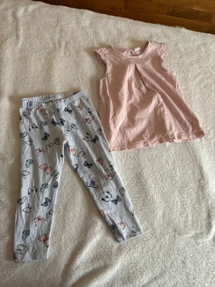 Ensemble H&M fille 2-3 ans (98 cm) Haut rose & legging papillons taille grand - photo numéro 2