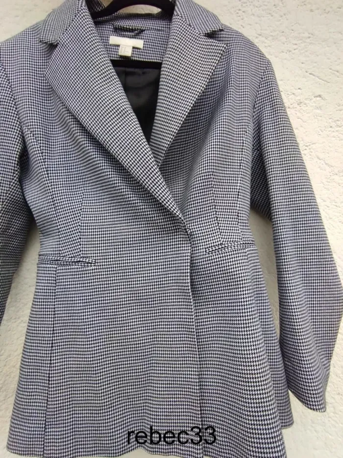 Veste blazer ajusté pied de poule h&m noir et blanc - photo numéro 4