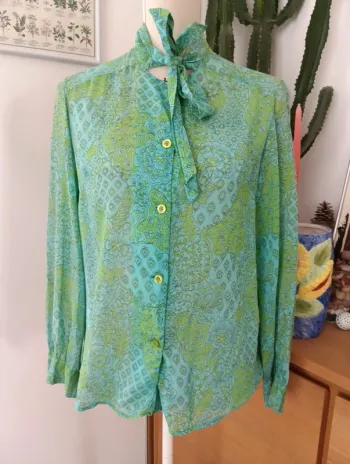 Chemise verte voile vintage handmade