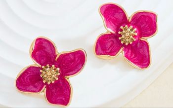 Boucles d’oreilles fleurs roses vif