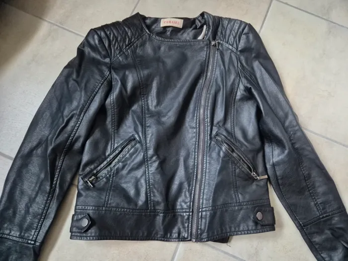 Veste cuir noir camaïeu