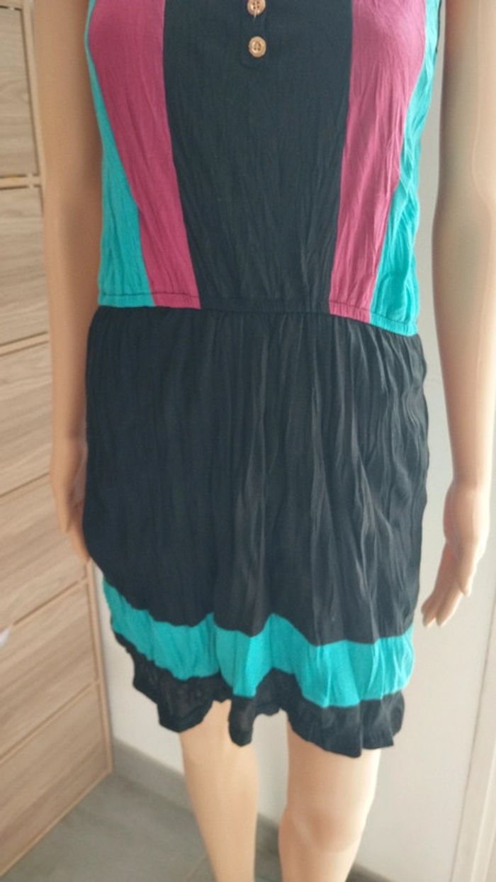 Robe noire taille l/xl bandes rose et verte - photo numéro 5