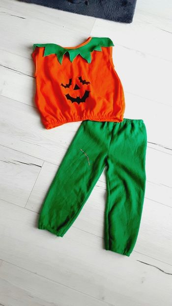 Vêtement fille déguisement halloween citrouille et pantalon vert taille 4 ans