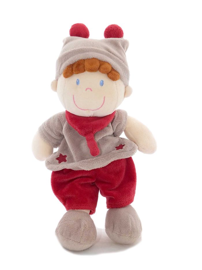 Doudou poupée garçon / lutin bordeaux étoiles Nicotoy Vêtir – 28 cm