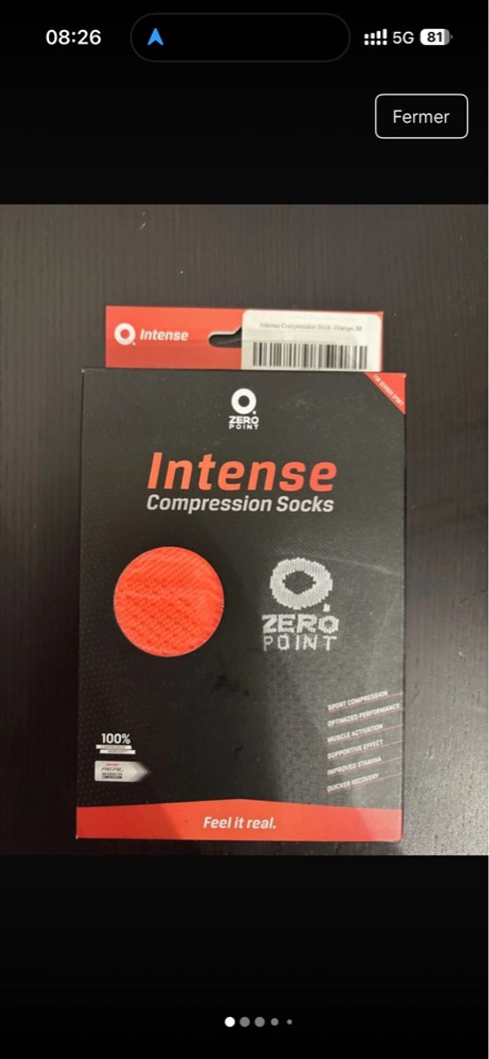 Zero Point Intense Compression Socks – Orange Taille M (neuves dans leur boîte)