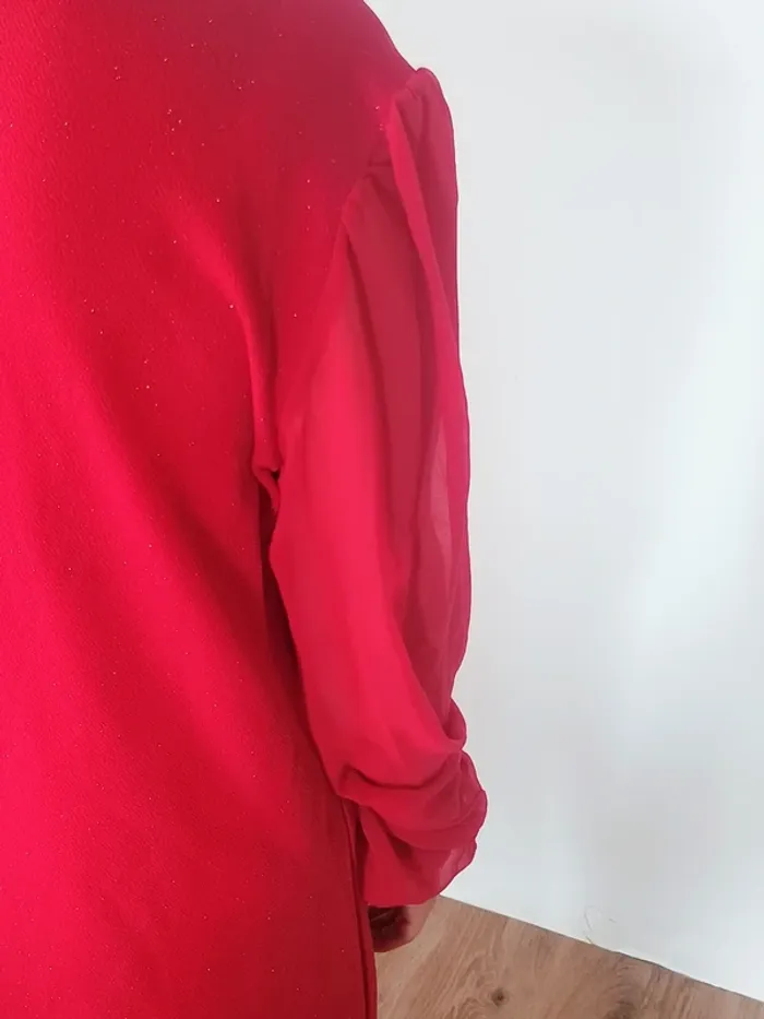 Robe rouge T42 manche en tule - photo numéro 3