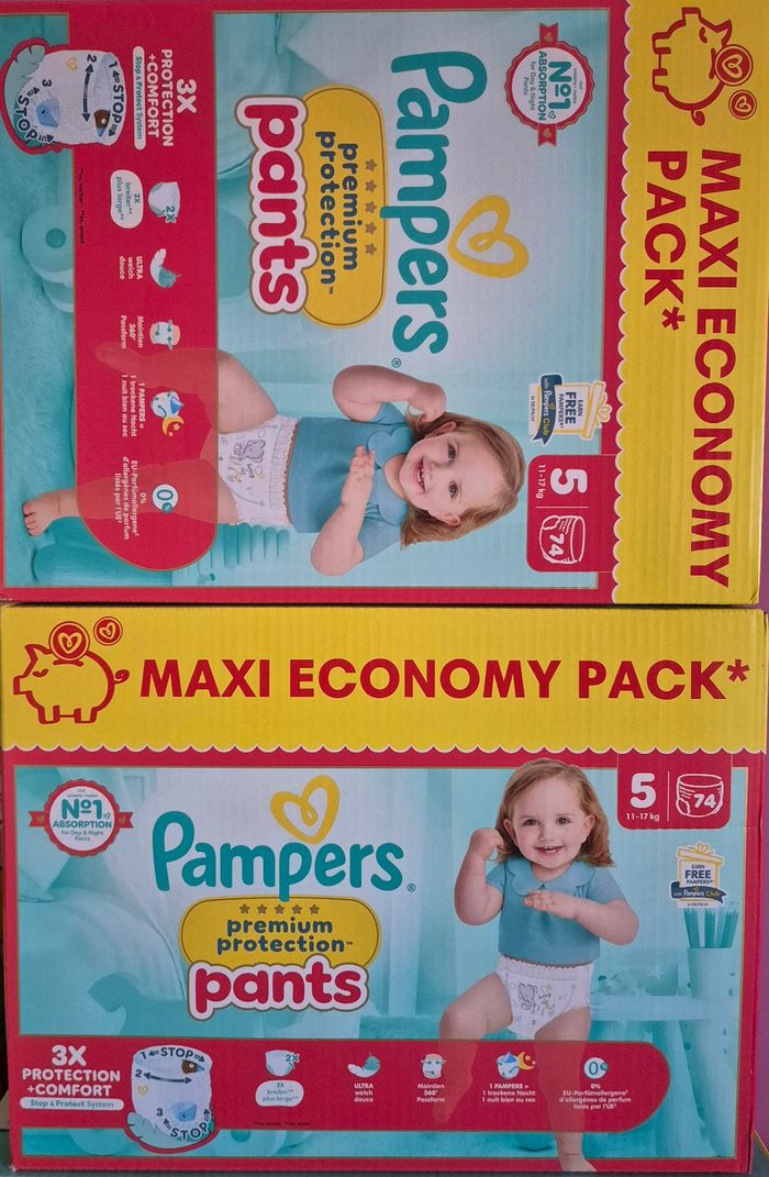2 cartons de couches pampers premium protection taille 5