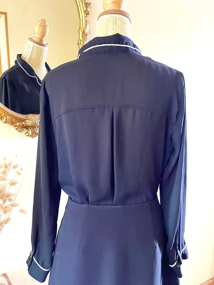 Sublime blouse chemise à boutonnage et col manche longue noir à liseré blanc fluide Zara taille L - photo numéro 6