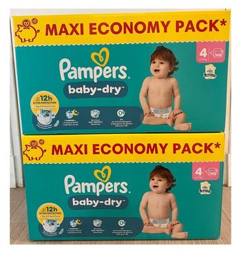 Lot de 2 maxi packs Pampers Baby-Dry taille 4, soit 216 couches