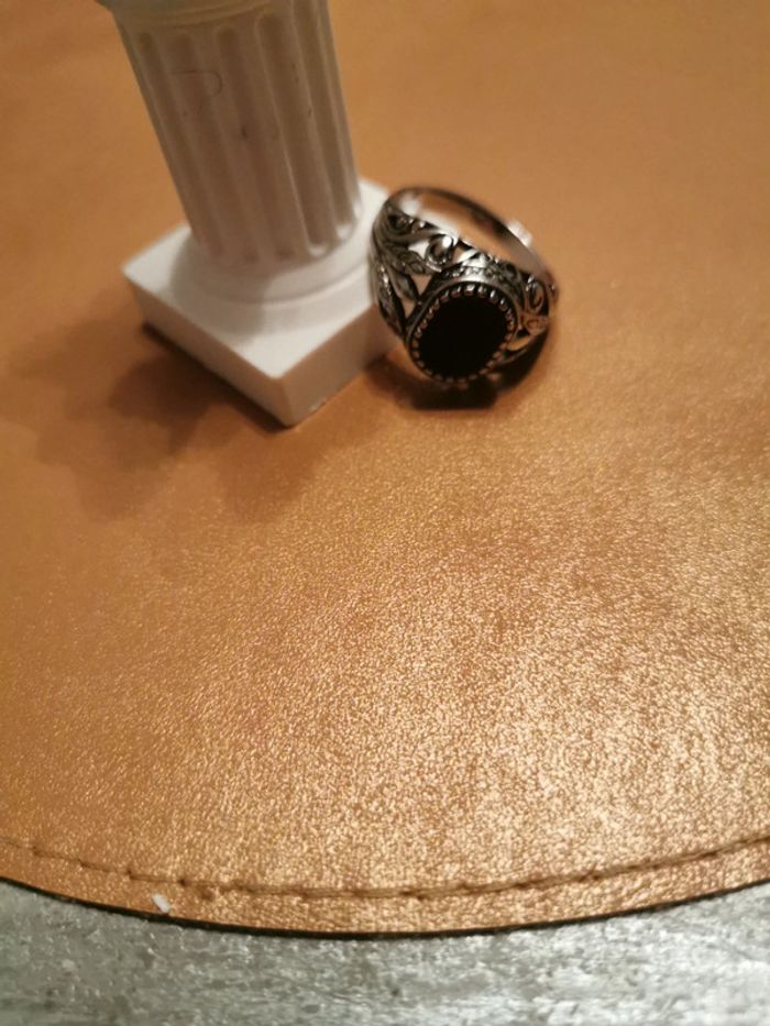 Chevalière homme acier et pierre noire T13 - photo numéro 2