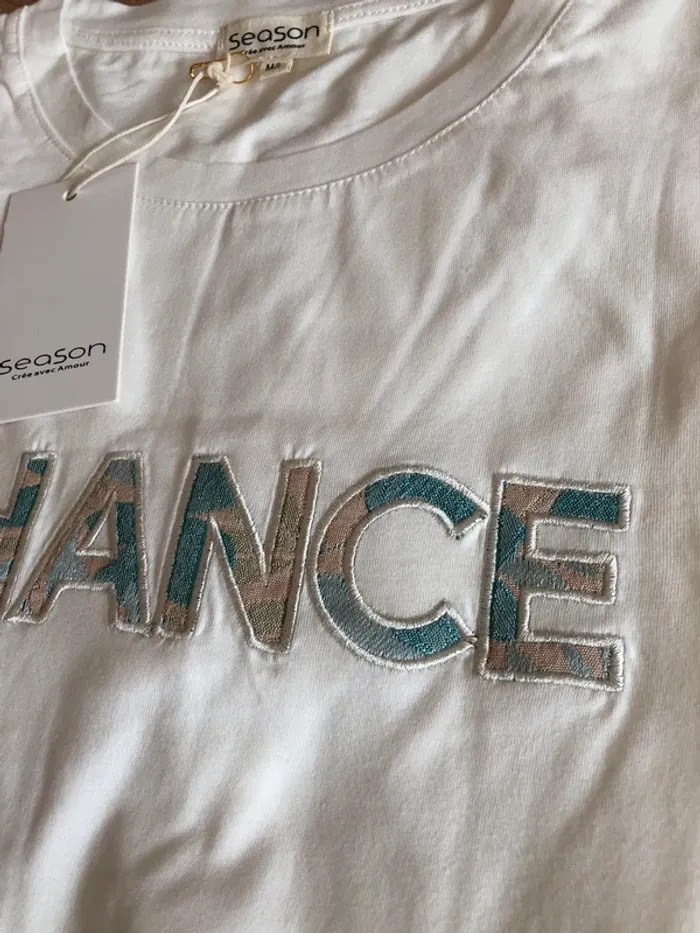 T shirt blanc brodé CHANCE - photo numéro 2