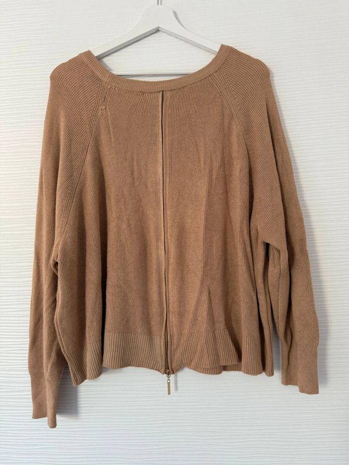 Pull en maille marron beige camel fermeture éclair dos manches longues - photo numéro 5