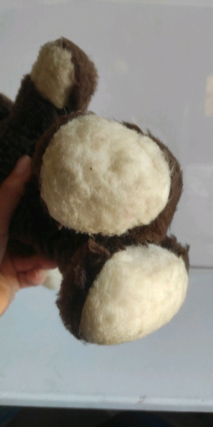 Ours en peluche vintage marron foncé et blanc - photo numéro 6
