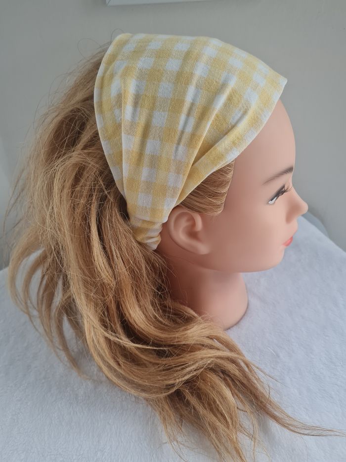 Bandeau fichu vichy jaune - photo numéro 1