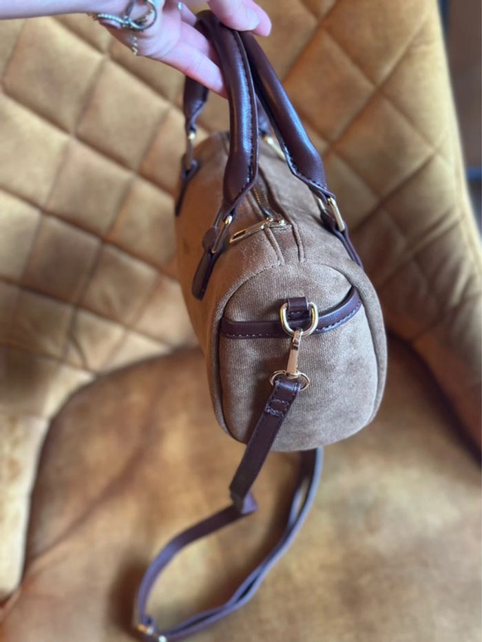 Petit sac à main / bandoulière marron façon daim – Similicuir neuf - photo numéro 8