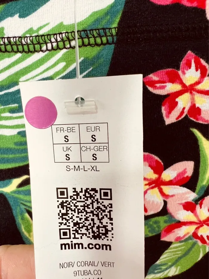 Taille S ~ 36 mini jupe extensible femme Mim noire verte et rose * fleurs * 🌺 - photo numéro 5