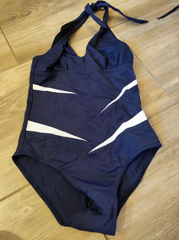Maillot de bain une pièce bleu marine et blanc Anne Weyburn Taille 38