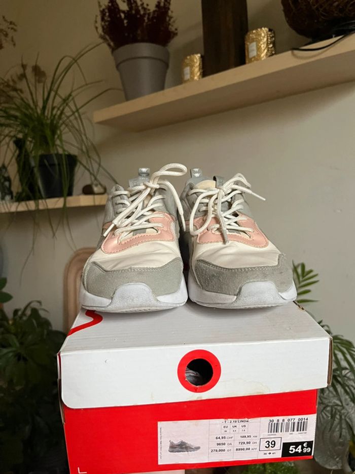 Baskets légère et confortable satiné et velours - gris crème rose et blanc - photo numéro 7