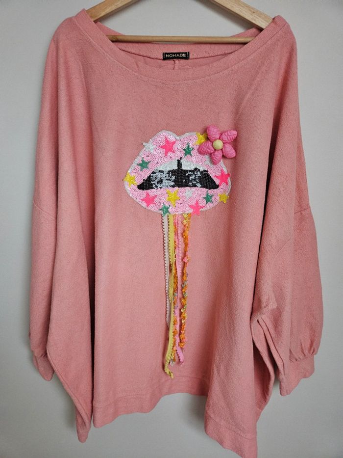 Sweat oversize bouche sequins T.54 - photo numéro 3