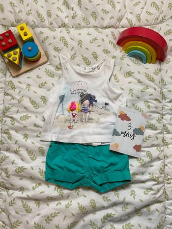 ensemble débardeur blanc et short vert 3 mois kitchoun