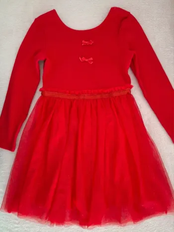 Robe de fête Noël rouge Okaïdi 8 ans manches longues bi matières tulle