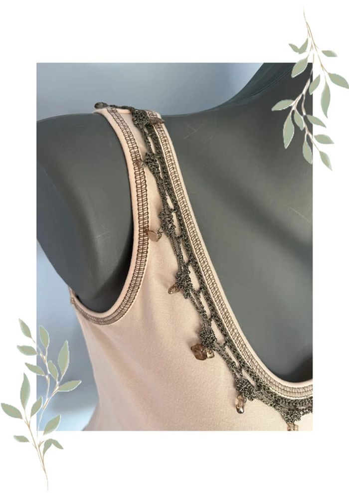 🌸 Débardeur Paul Brial – Taille 1 – Rose pâle avec motifs gris – Élégance douce 🌸 - photo numéro 3