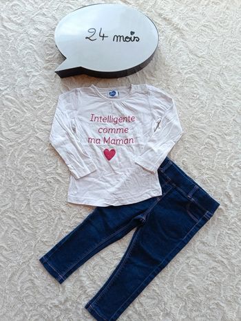 Ensemble (tee shirt manches longues+jegging) Fille 24 mois Intelligente comme ma maman