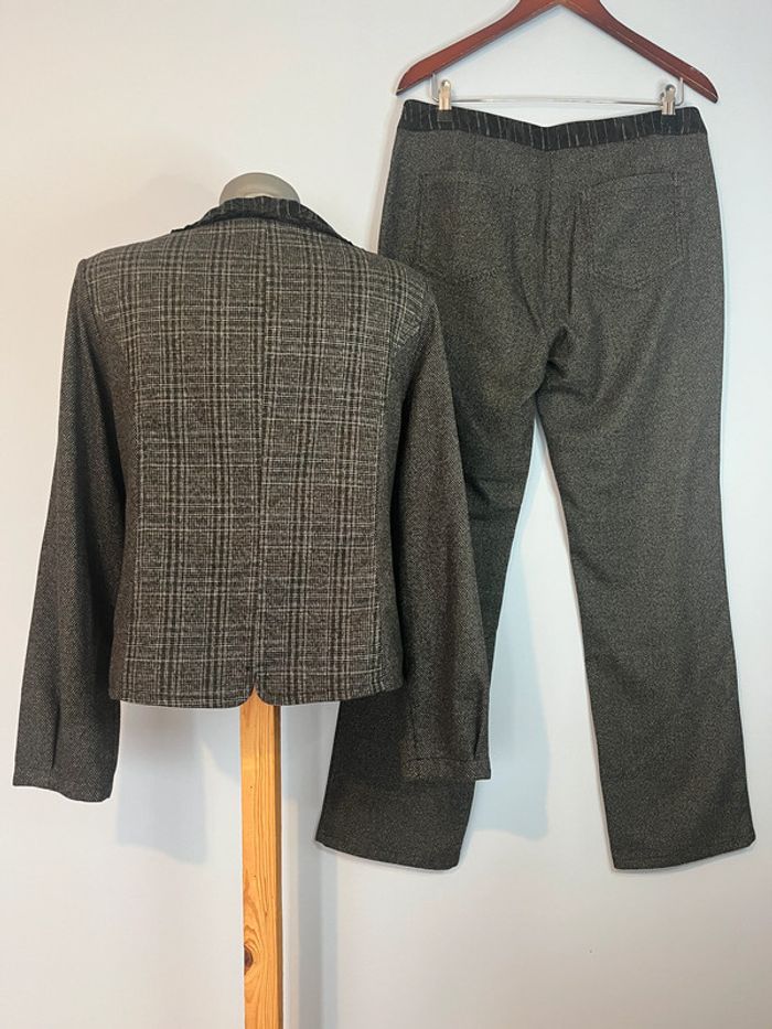 Ensemble habillé Julie Guerlande – Veste & pantalon gris foncé à motifs, taille 44 - photo numéro 8