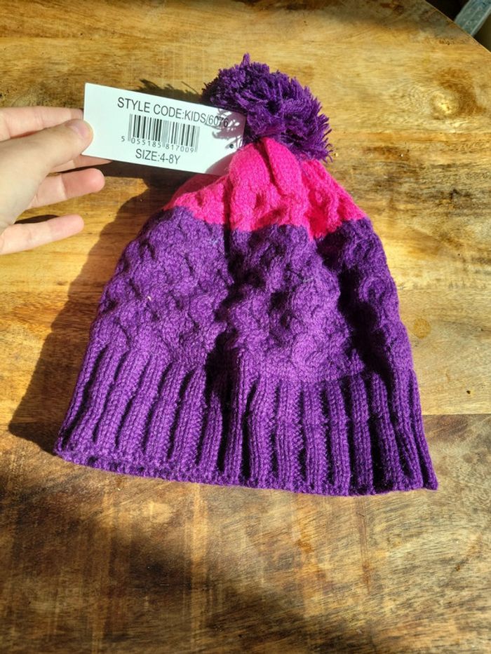 Bonnet doublure 4 et 8 ans violet rose enfant fille