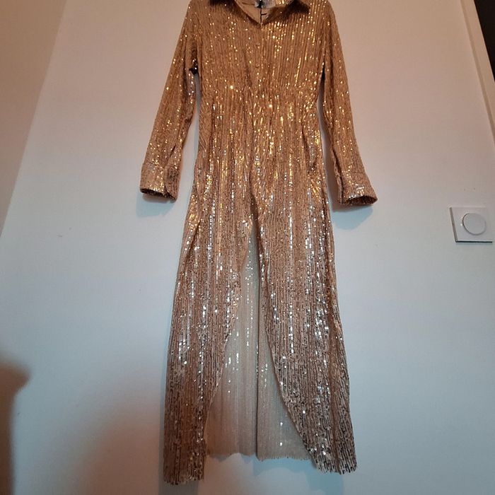 Robe chique avec paillettes beige taille unique - photo numéro 3