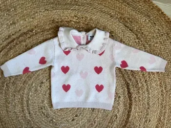 Pull col Claudine rose cœur tape à l’œil 18 mois tbe