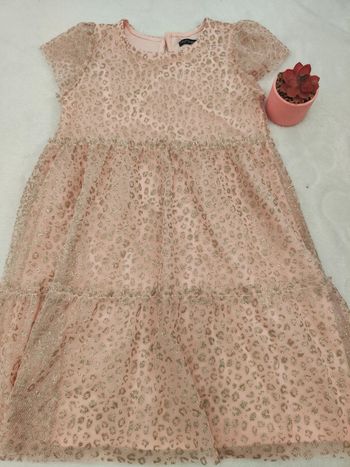 Robe rose à manches courtes léopard fille