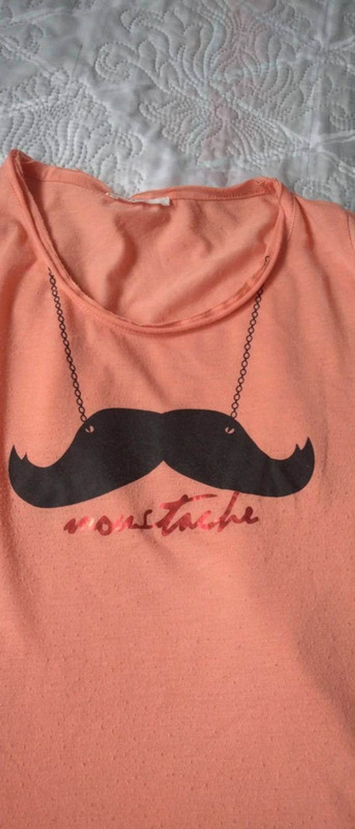 Tee shirt motif moustache corail femme L mim - photo numéro 5